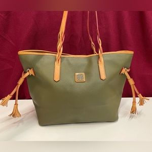 Dooney & Bourke Olive Green Eva Bailey Tote Pebbled leather Tan & Red shopper